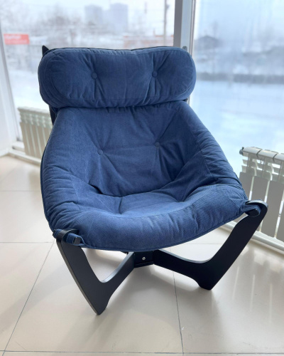 Кресло для отдыха Неаполь Модель 8 (Венге-эмаль/Ткань Синий Verona Denim blue)