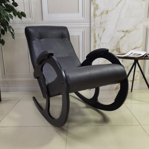 Кресло-качалка Неаполь Модель 3 (Венге-эмаль/Экокожа Коричневый Dundi 108)